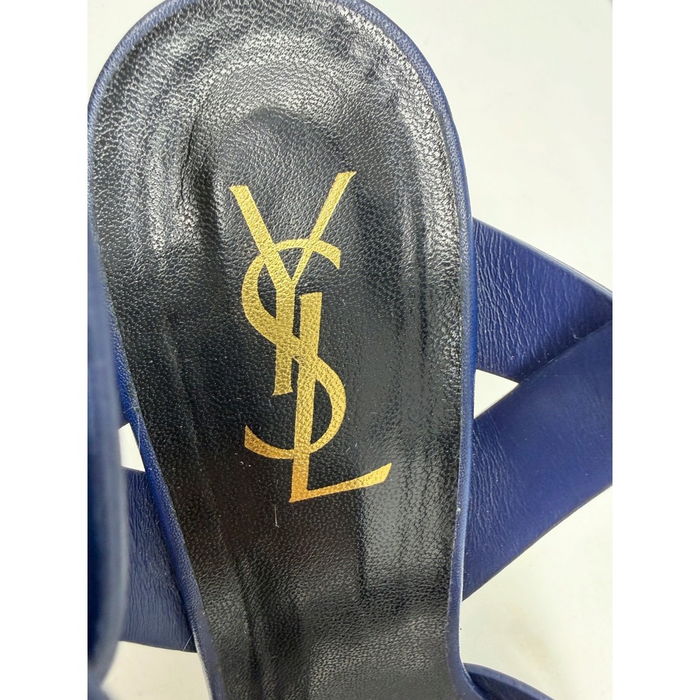 Saint‎ Laurent Tribute Blue Leather Platform Sandals Heels 39.5 - Picture 6 of 11